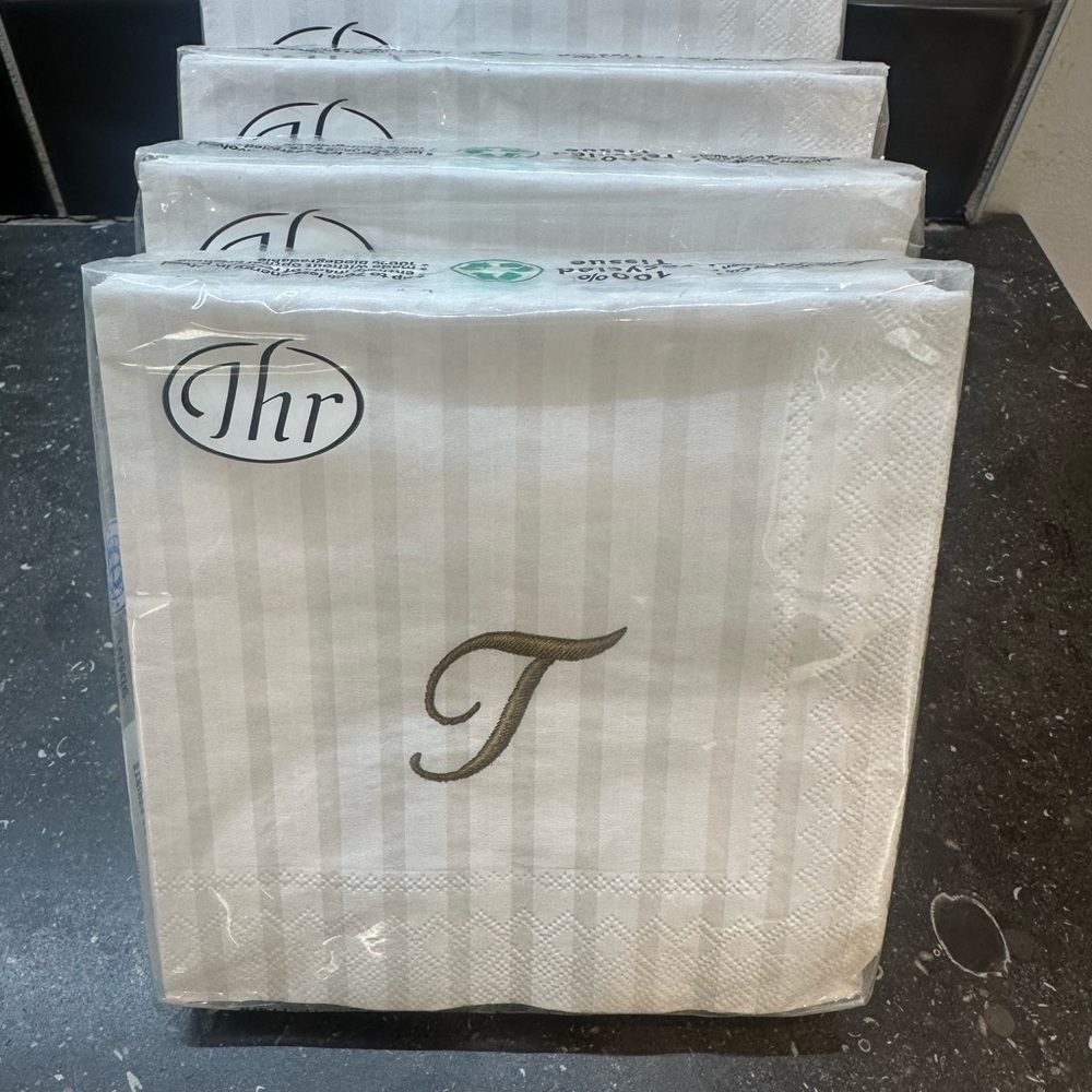 7 packages letter T cocktail napkins, 20 per pkg, new!